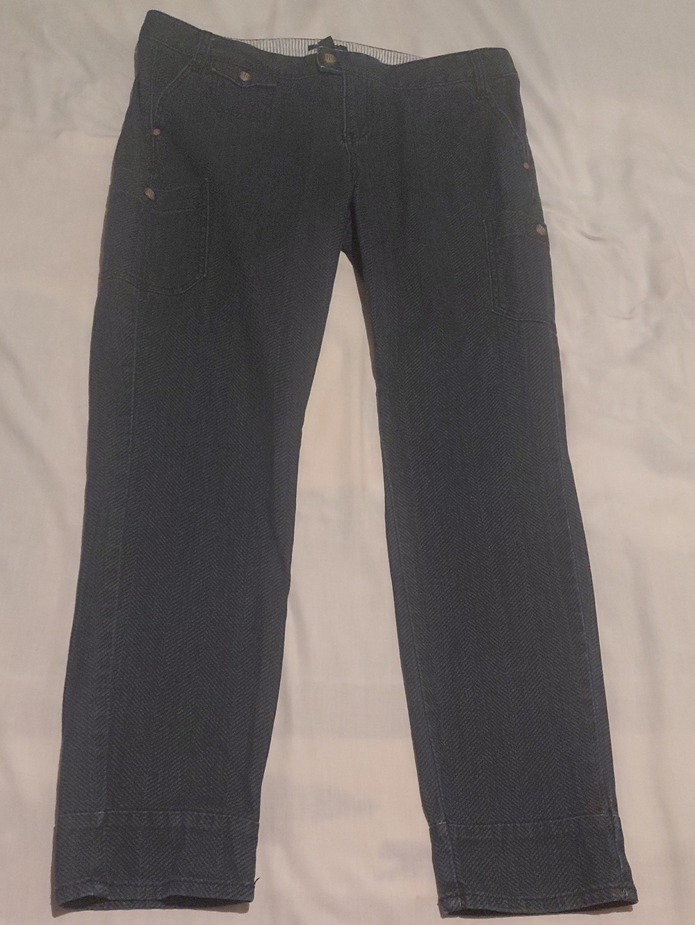 Tommy Hilfiger Women's Straight Cargo Style Pants in Dark Blue Herringbone Sz14